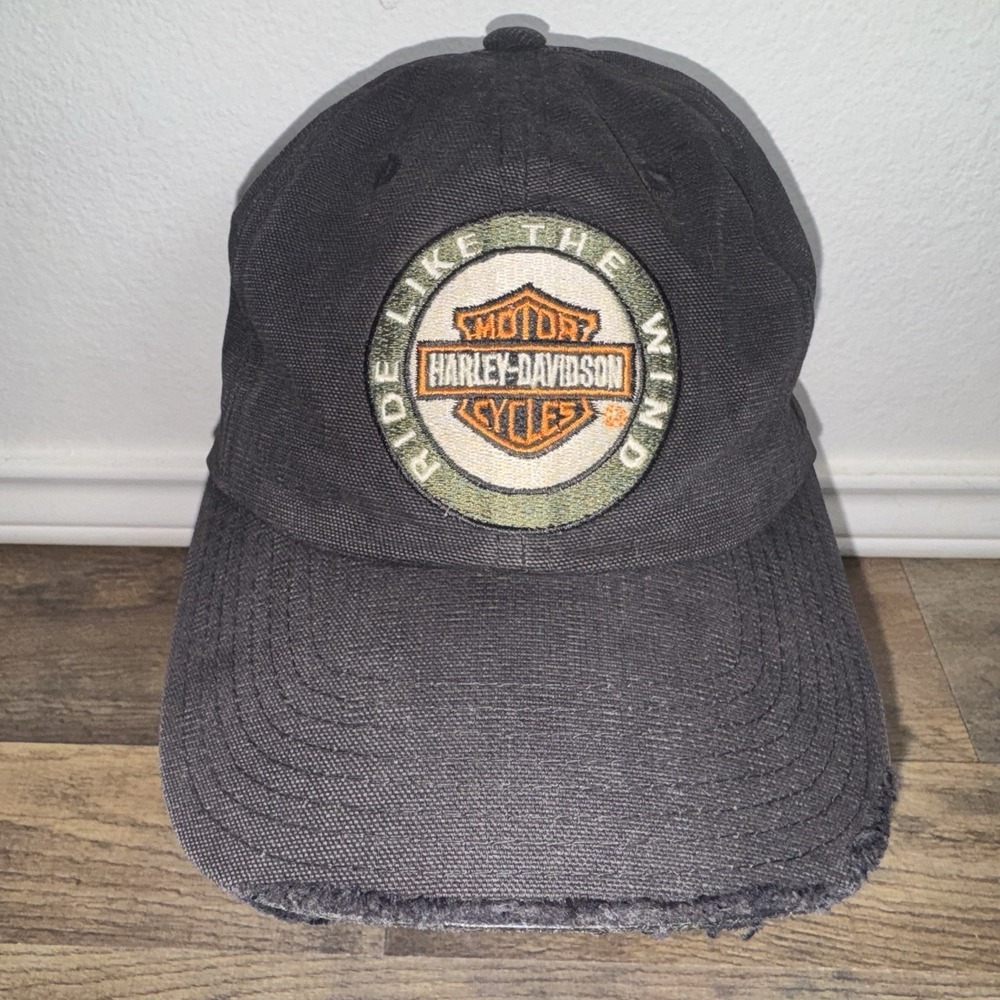 Vintage Harley Davidson Hat Black Ride‎ Like The Wind Cap Hat Adjustable Biker